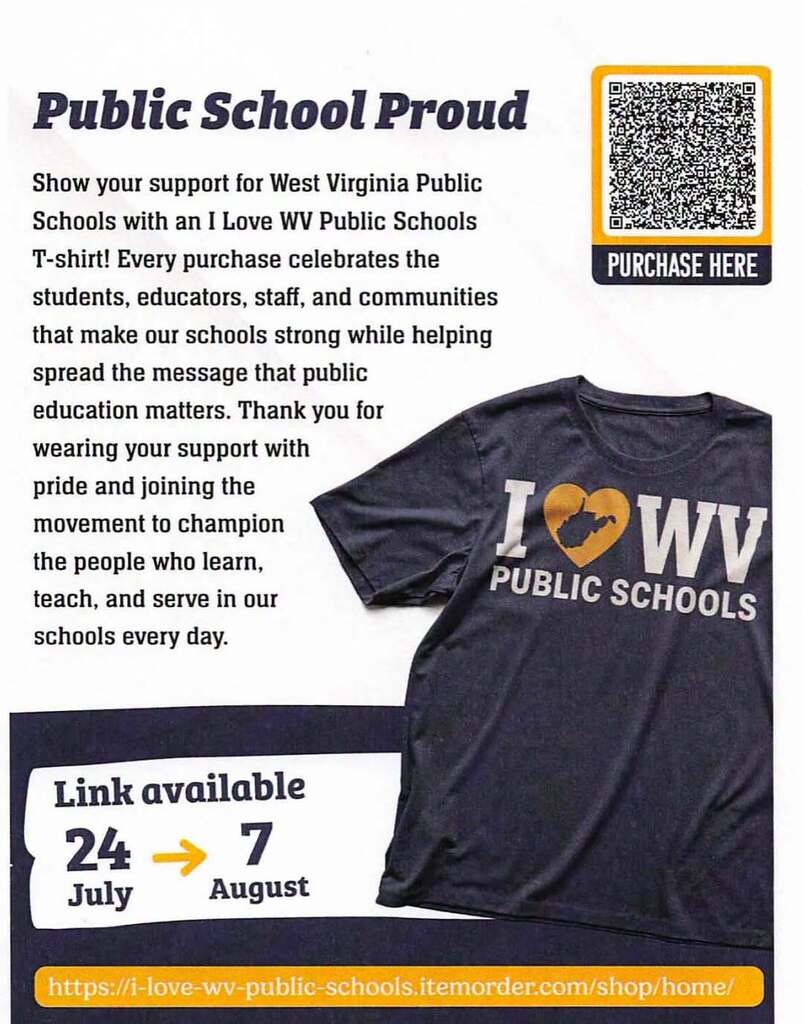 order form for I love WV Public Schools Shirt