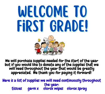 Graphic summarizing Belmont Elementary School's suggested school supply lists by grade level (Pre-K through 4th Grade). The lists include recommended student supplies and optional classroom donations. These items are suggestions only and are not required.