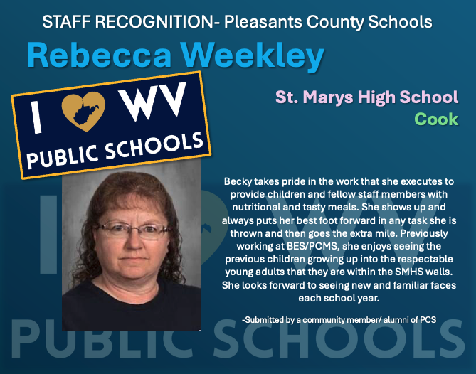 Becky takes pride in the work that she executes to provide children and fellow staff members with nutritional and tasty meals. She shows up and always puts her best foot forward in any task she is thrown and then goes the extra mile. Previously working at BES/PCMS, she enjoys seeing the previous children growing up into the respectable young adults that they are within the SMHS walls. She looks forward to seeing new and familiar faces each school year.