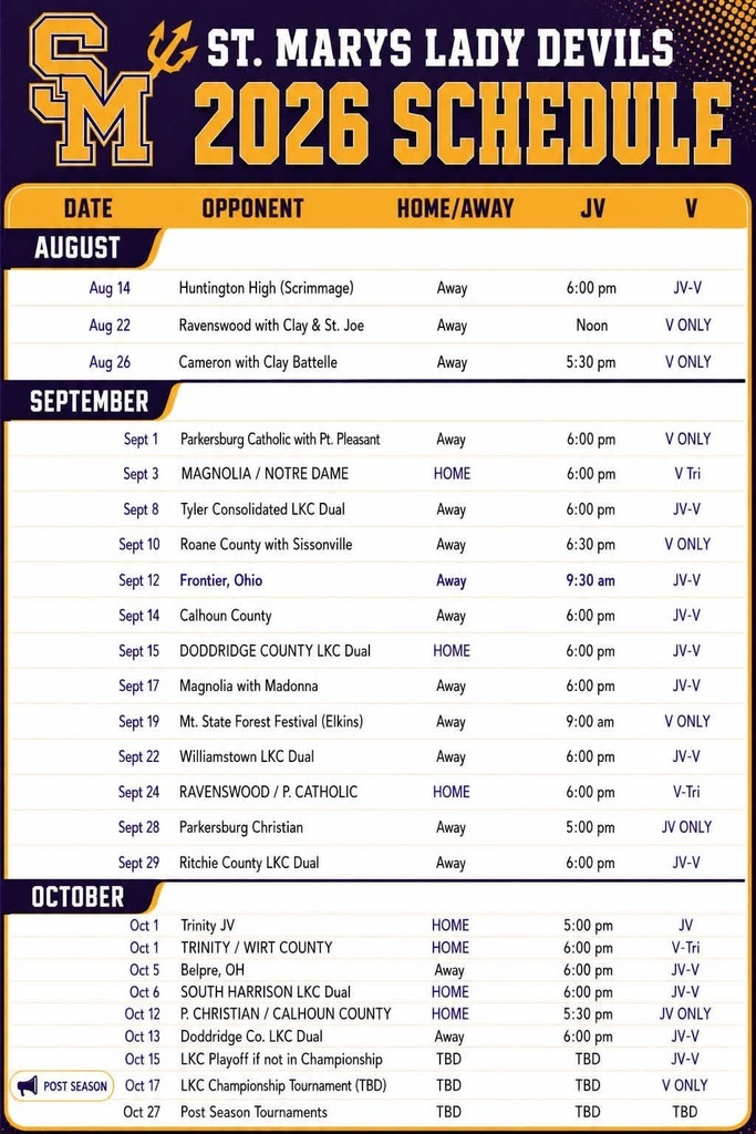 2026 SMHS Volleyball Schedule