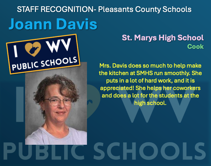 Mrs. Davis does so much to help make the kitchen at SMHS run smoothly. She puts in a lot of hard work, and it is appreciated! She helps her coworkers and does a lot for the students at the high school.