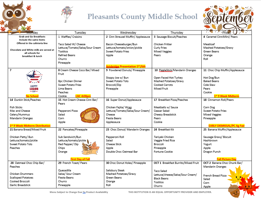 September lunch menu