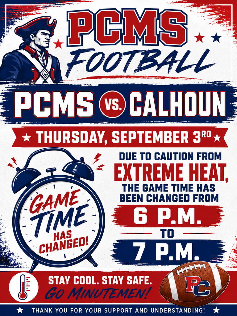 Football Game time has changed from 6 p.m. to 7 p.m. on September 3rd