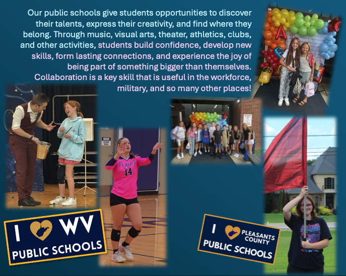 Our public schools give students opportunities to discover their talents, express their creativity, and find where they belong. Through music, visual arts, theater, athletics, clubs, and other activities, students build confidence, develop new skills, form lasting connections, and experience the joy of being part of something bigger than themselves. Collaboration is a key skill that is useful in the workforce,  military, and so many other places!