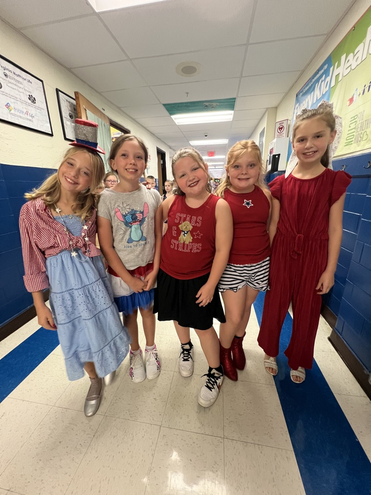 BES students wearing red, white, and blue clothing to celebrate Constitution Day.