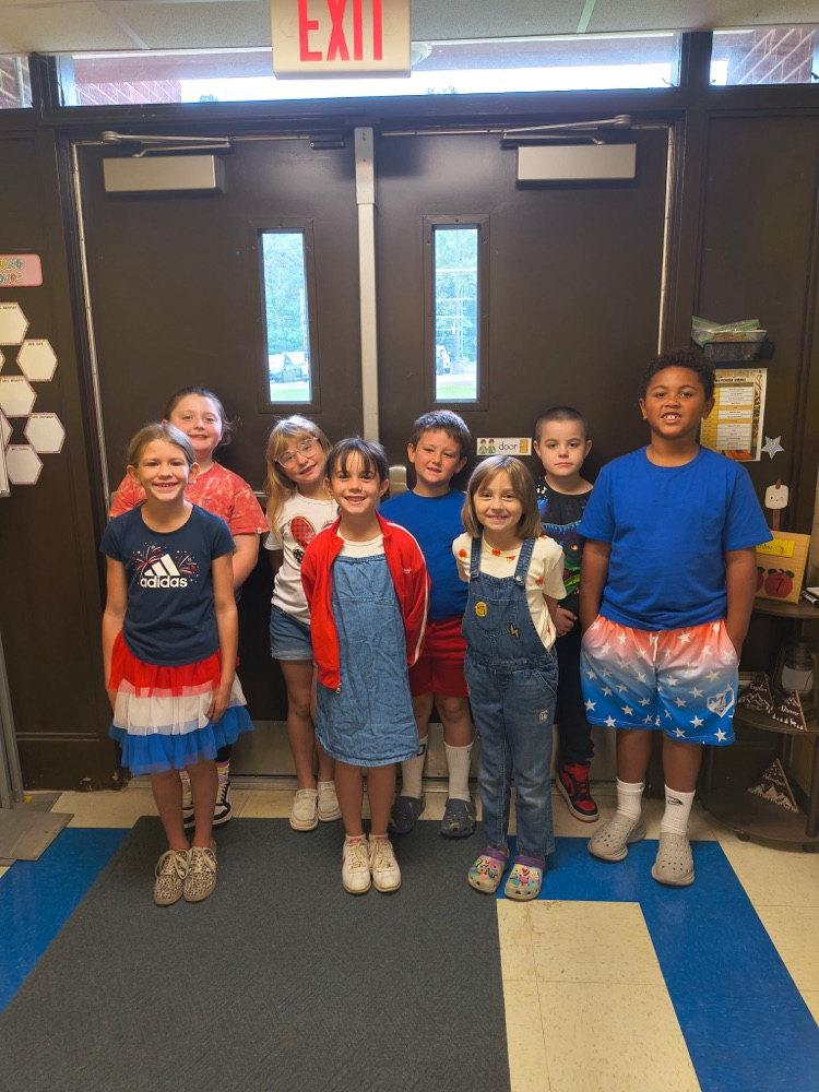 BES students wearing red, white, and blue clothing to celebrate Constitution Day.