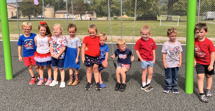 BES students wearing red, white, and blue clothing to celebrate Constitution Day.