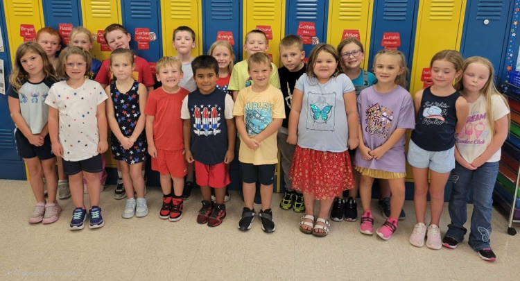 BES students wearing red, white, and blue clothing to celebrate Constitution Day.