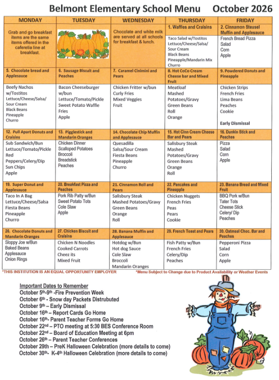 October Lunch Menu