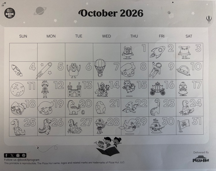 📚 BES Book It! Reading Challenge: Students are encouraged to read 20 minutes a day for at least 15 days each month to earn a free Pizza Hut Personal Pan Pizza.