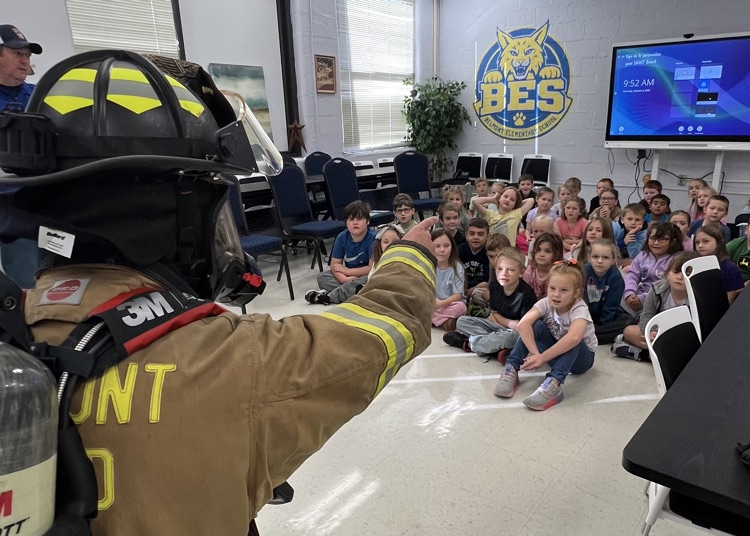 Belmont Elementary students learn important fire safety and prevention tips from the Belmont Volunteer Fire Department during Fire Prevention Week.