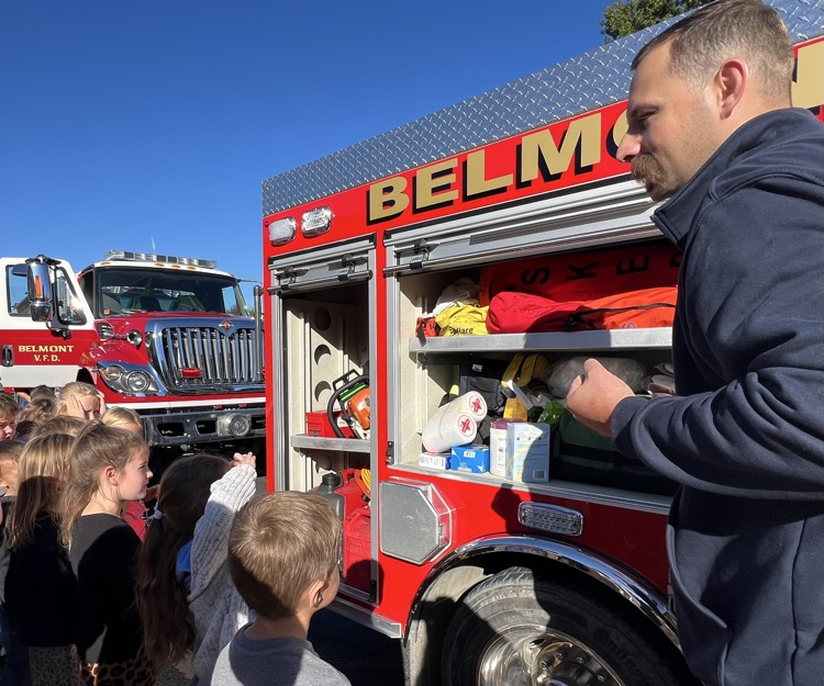Belmont Elementary students learn important fire safety and prevention tips from the Belmont Volunteer Fire Department during Fire Prevention Week.