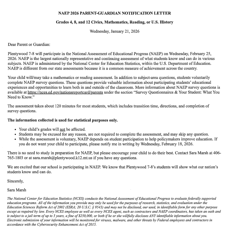 NAEP 2026 PARENT-GUARDIAN NOTIFICIATION LETTER
