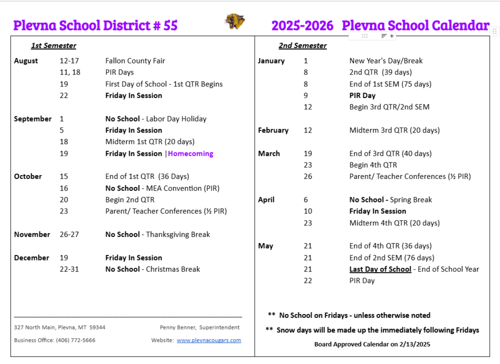 2025-26 School Calendar