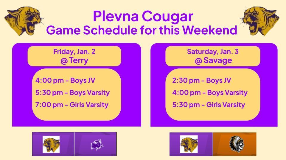 Plevna Cougar Game Schedule - Jan. 2 and Jan. 3