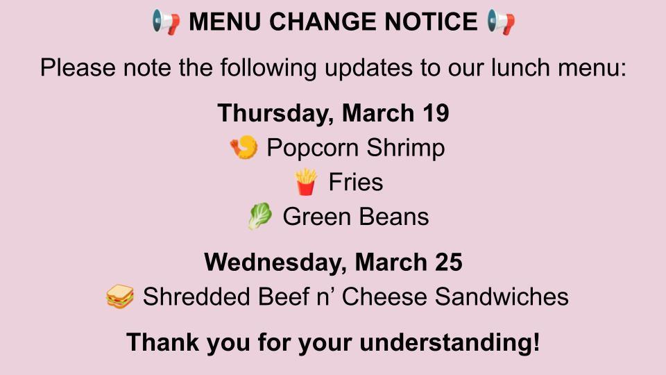 Menu change updates: