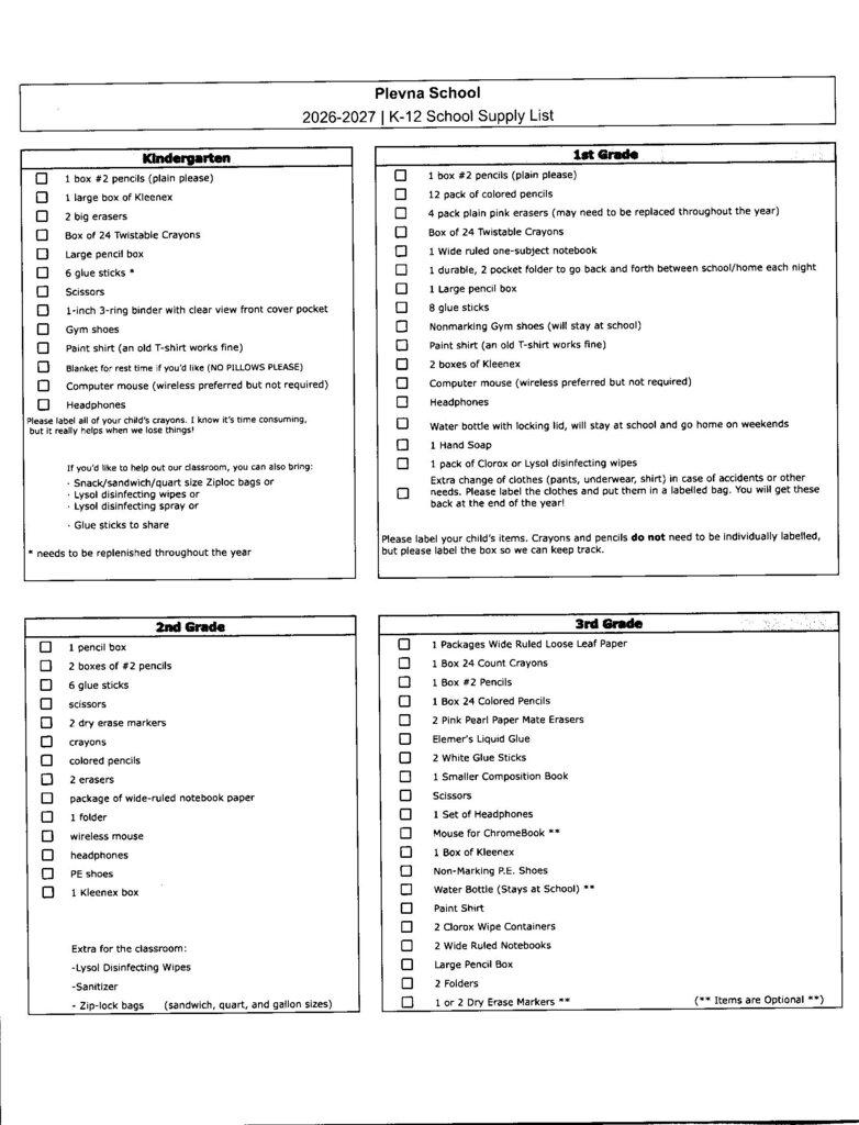 2026-2027 | Grades K-3 School Supply List