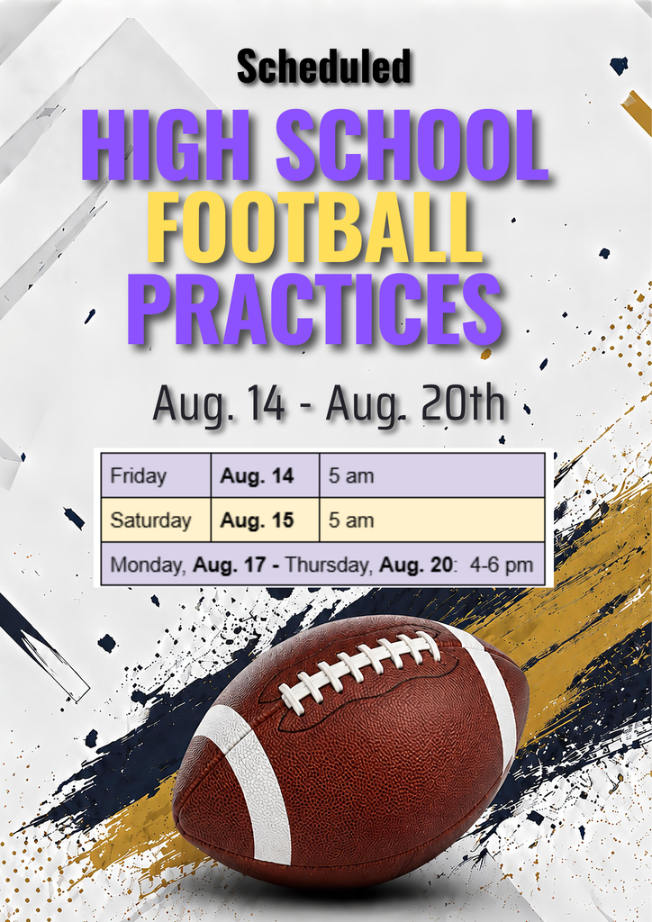 High School Football Scheduled Practices Aug. 14 - Aug. 20
