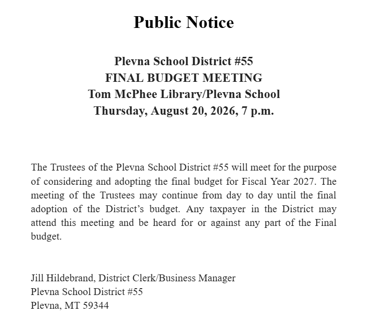 FY27 Final Budget Meeting Notice