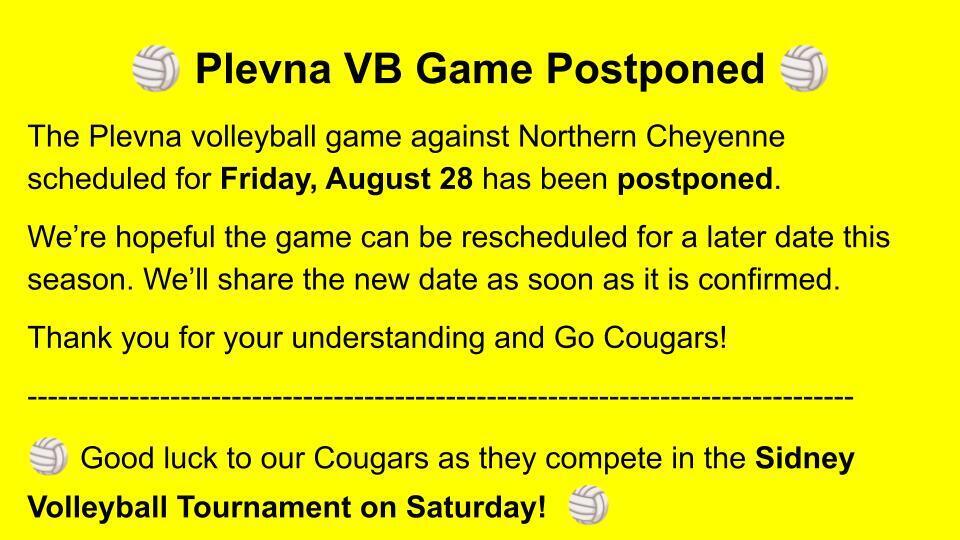 Plevna VB Game Postponed