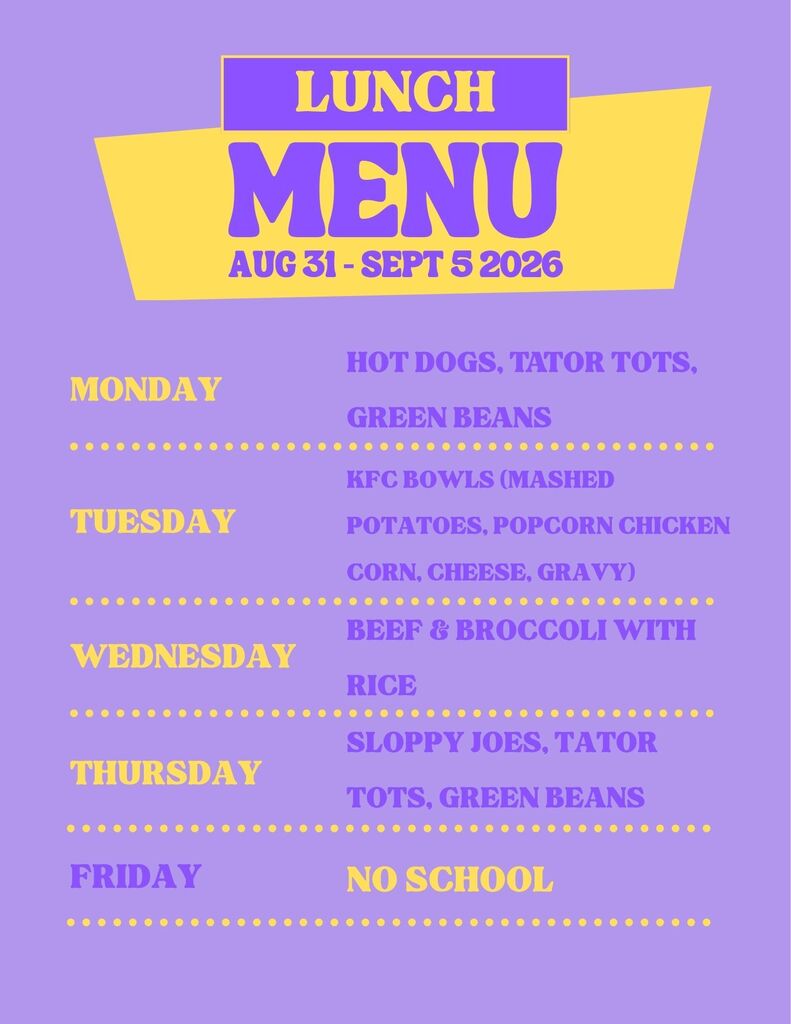 Week of Aug. 31 Lunch Menu