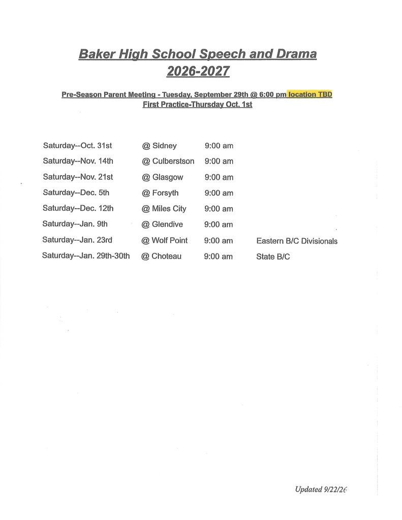 2026-2027 Speech & Drama Schedule