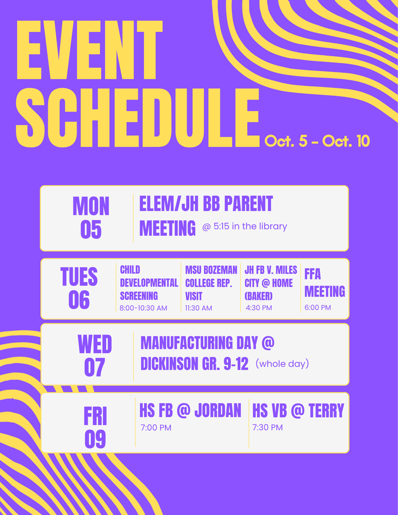 Week of Oct. 5 - Plevna Cougar Events