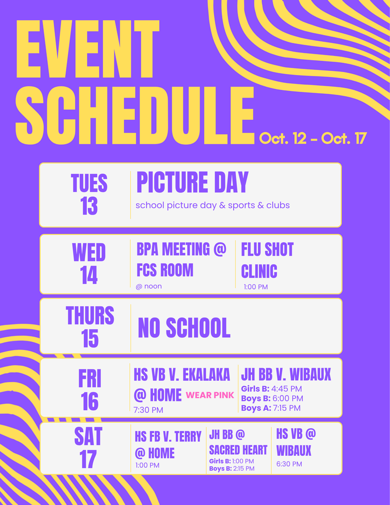 Schedule of Events - Oct. 12 - Oct. 17