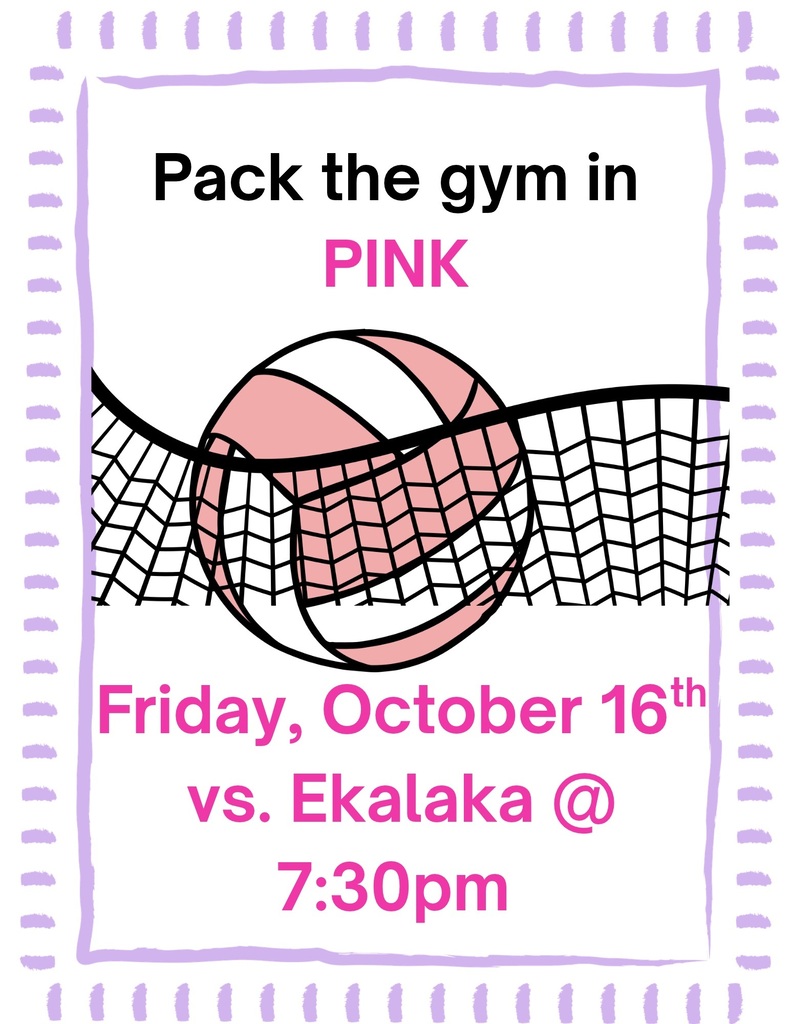 Pack the Gym in Pink Friday, Oct. 16 HS VB v. Ekalaka