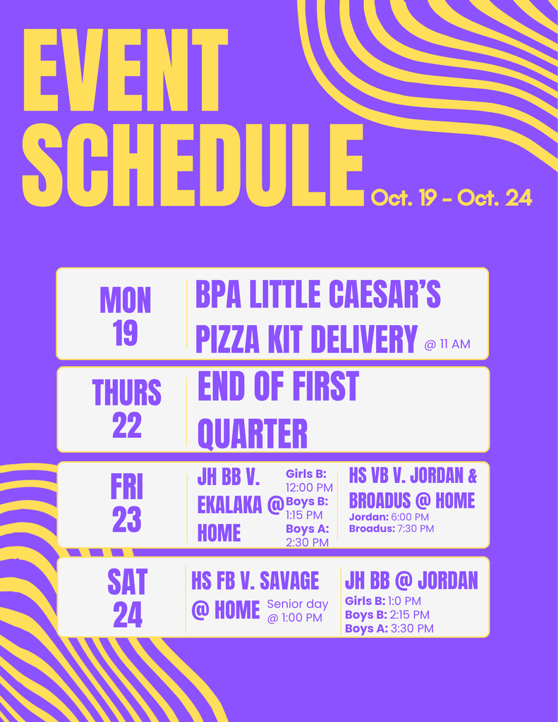 Schedule of Events - Oct. 19 - Oct. 24