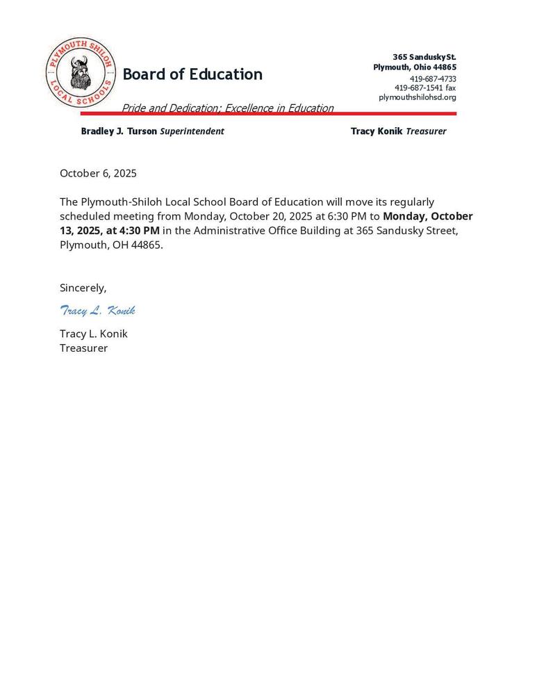 NOTICE OF TIME CHANGE OCTOBER