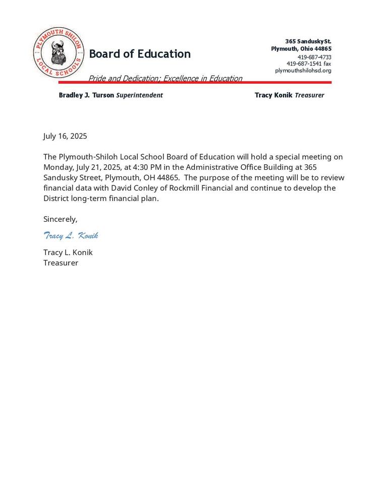 special meeting notice for 7-21-25