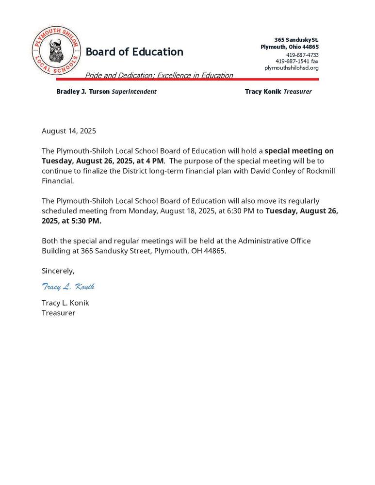 special meeting notice for 8-26-25