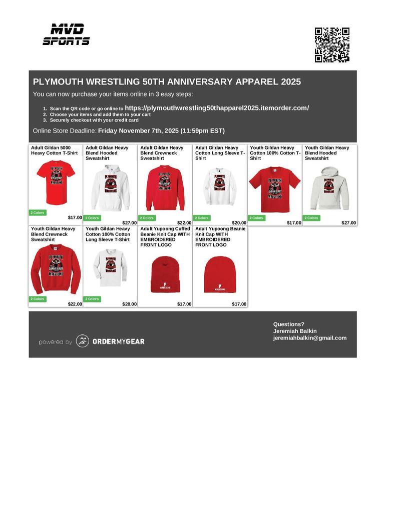 plymouth wrestling 50th anniversary online spirit pack flyer 2025