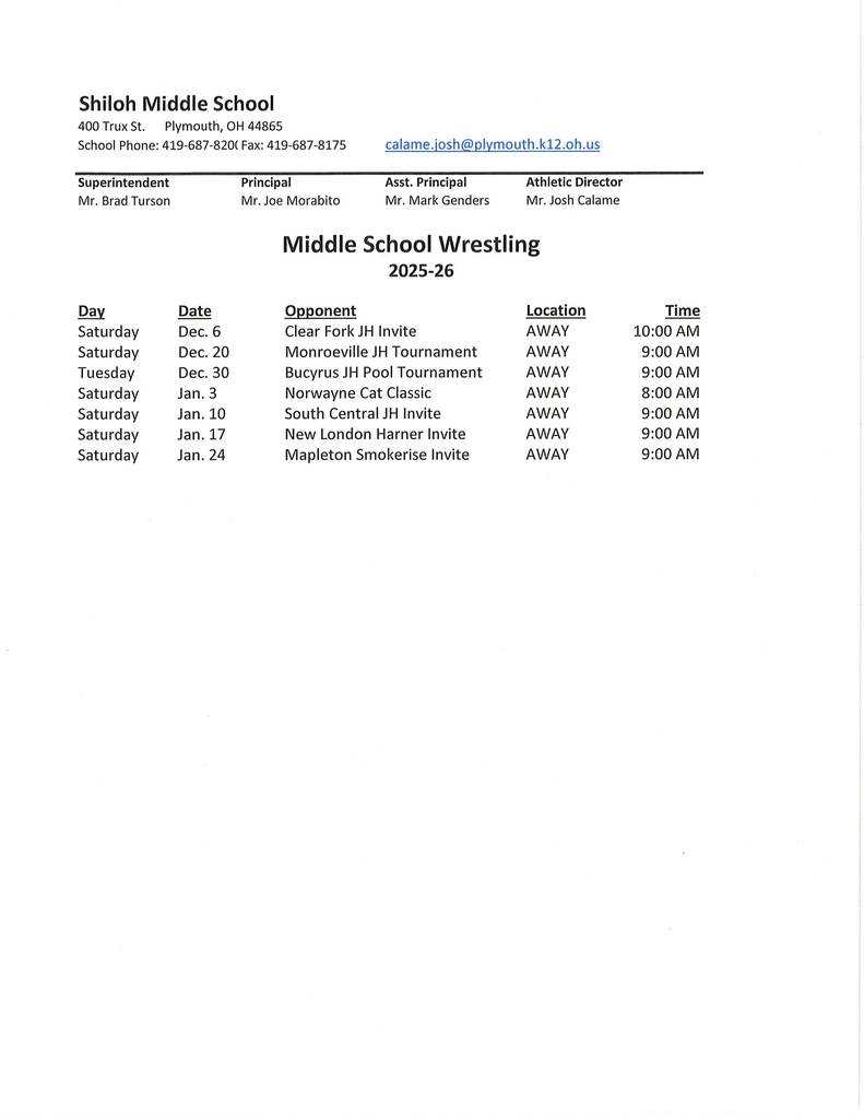 SMS Wrestling 25-26 as of 10-2-25
