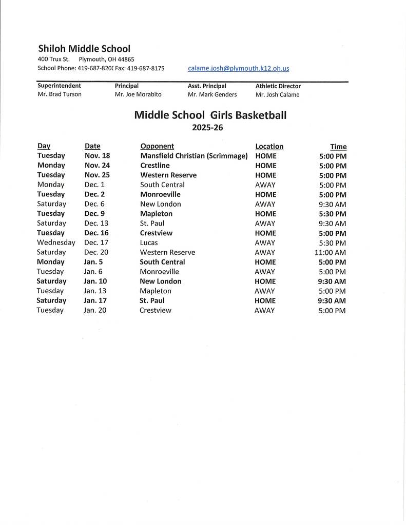 SMS Girls Basketball 25-26 as of 10-2-25