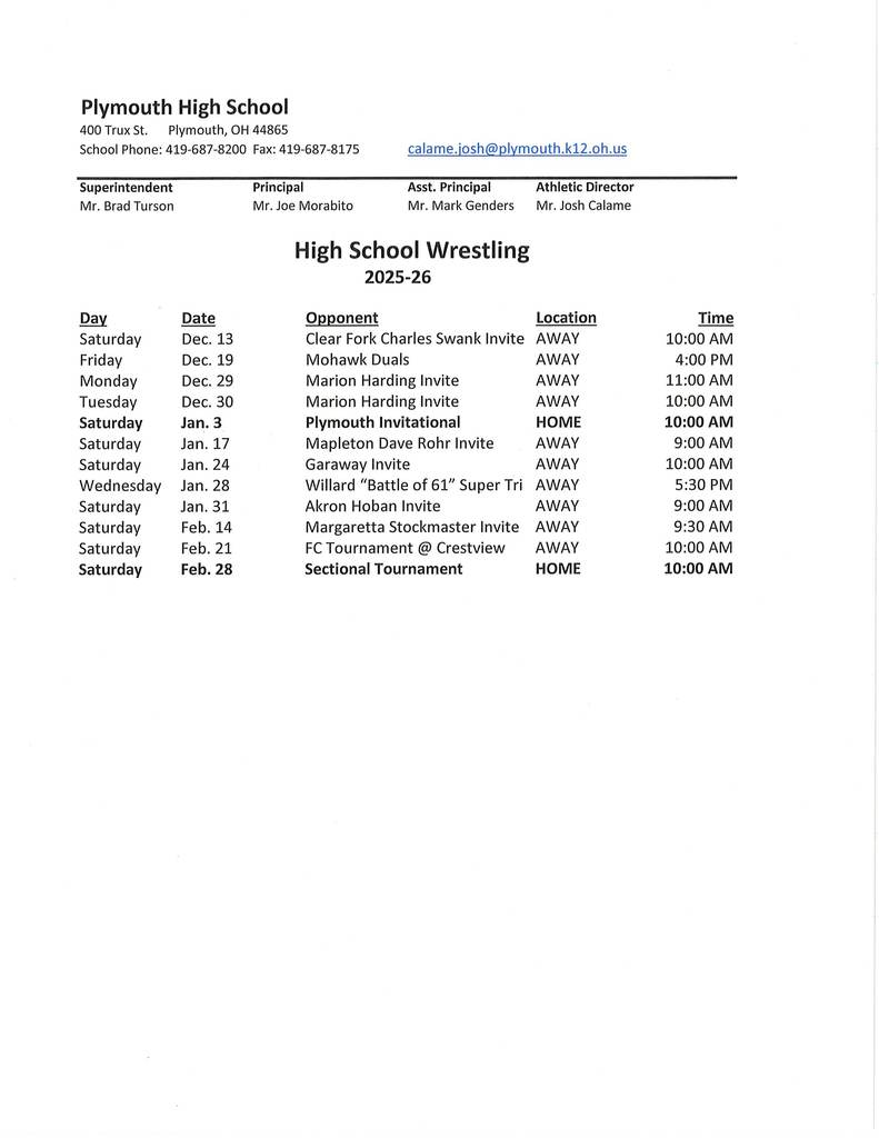 PHS Wrestling 25-26 as of 10-2-25
