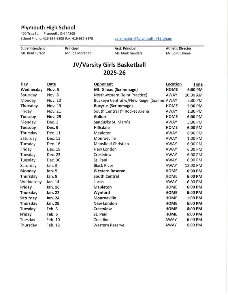 JV Varsity Girls Basketball 25-26 as of 10-2-25