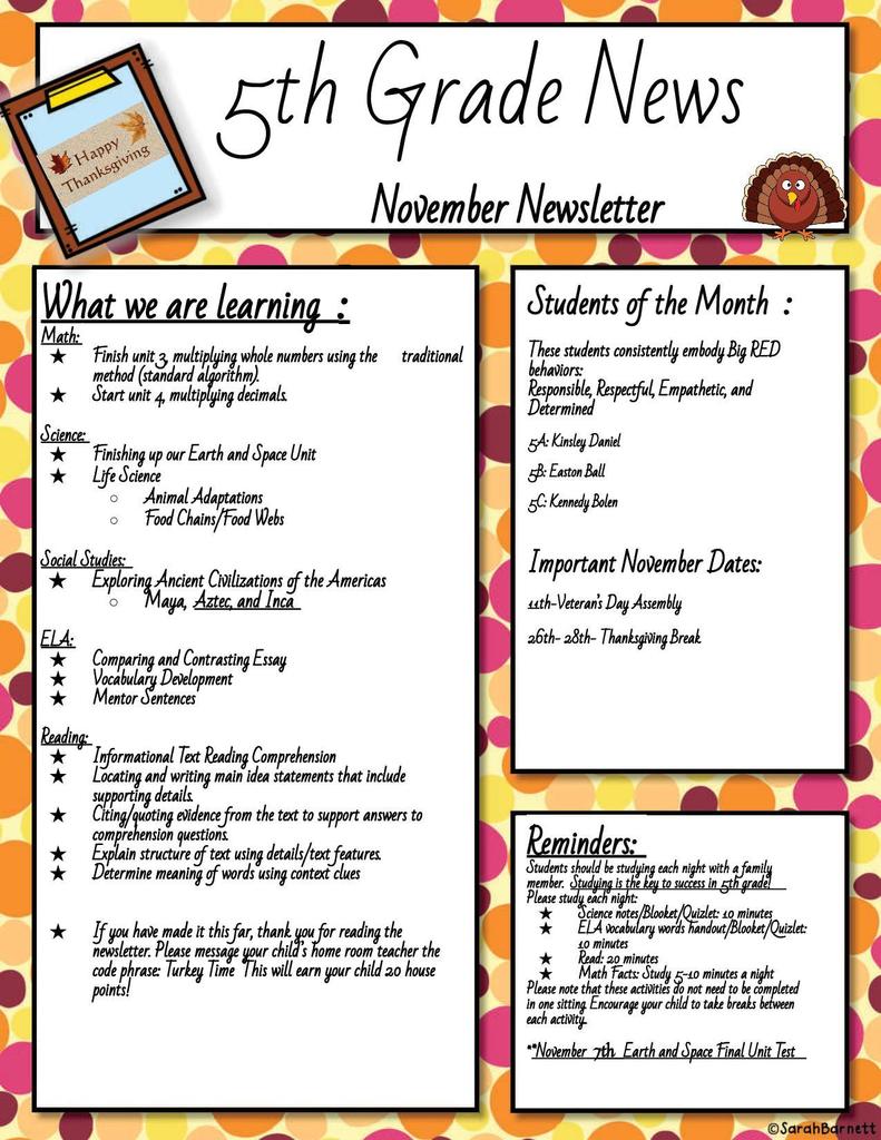 Nov 5 th grade newsletter 2025