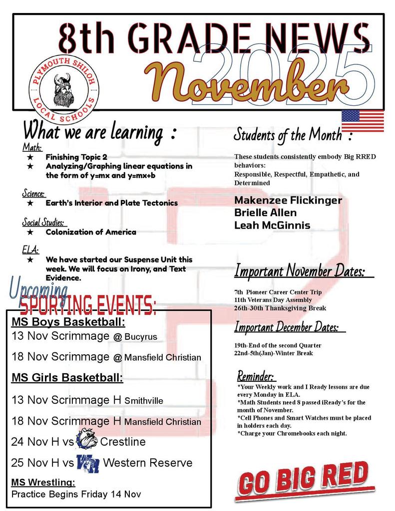 8th Grade November Newsletter 1