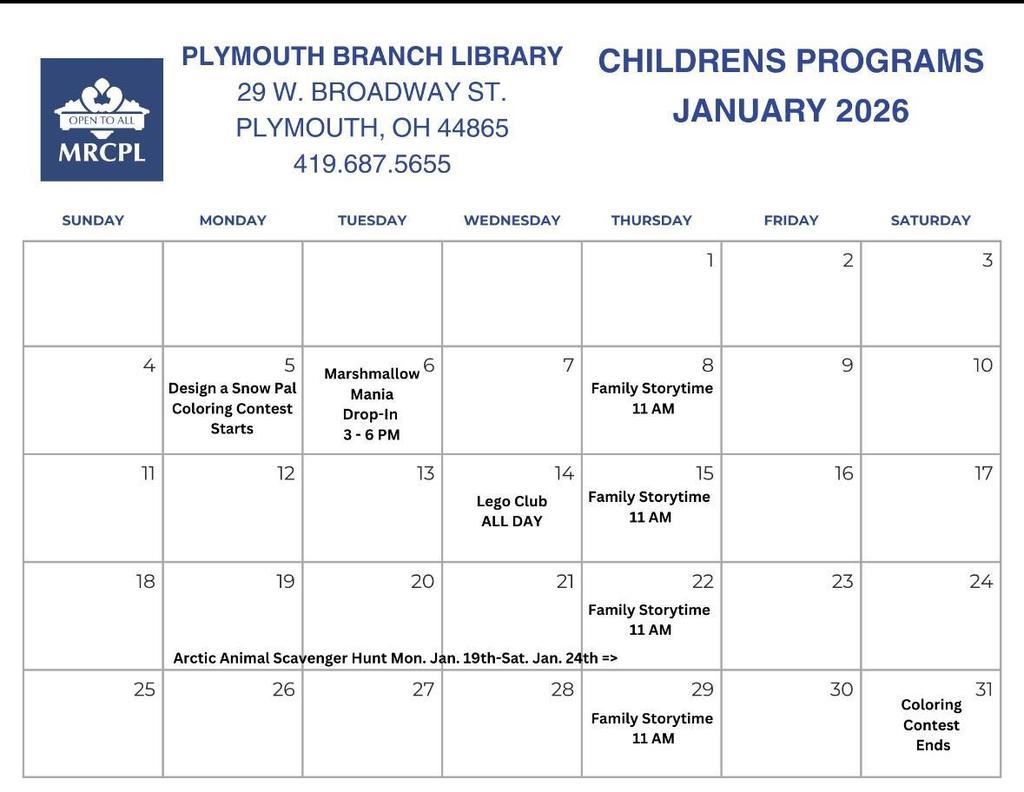 january library schedule