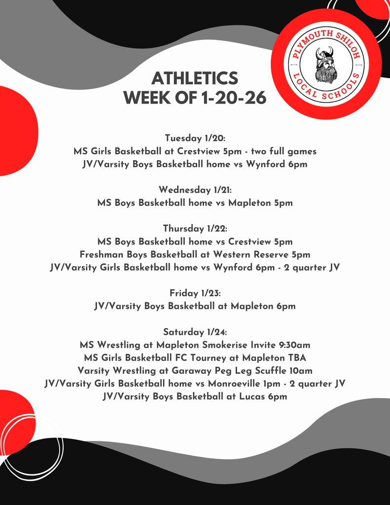 athletic week of 1-20 schedule