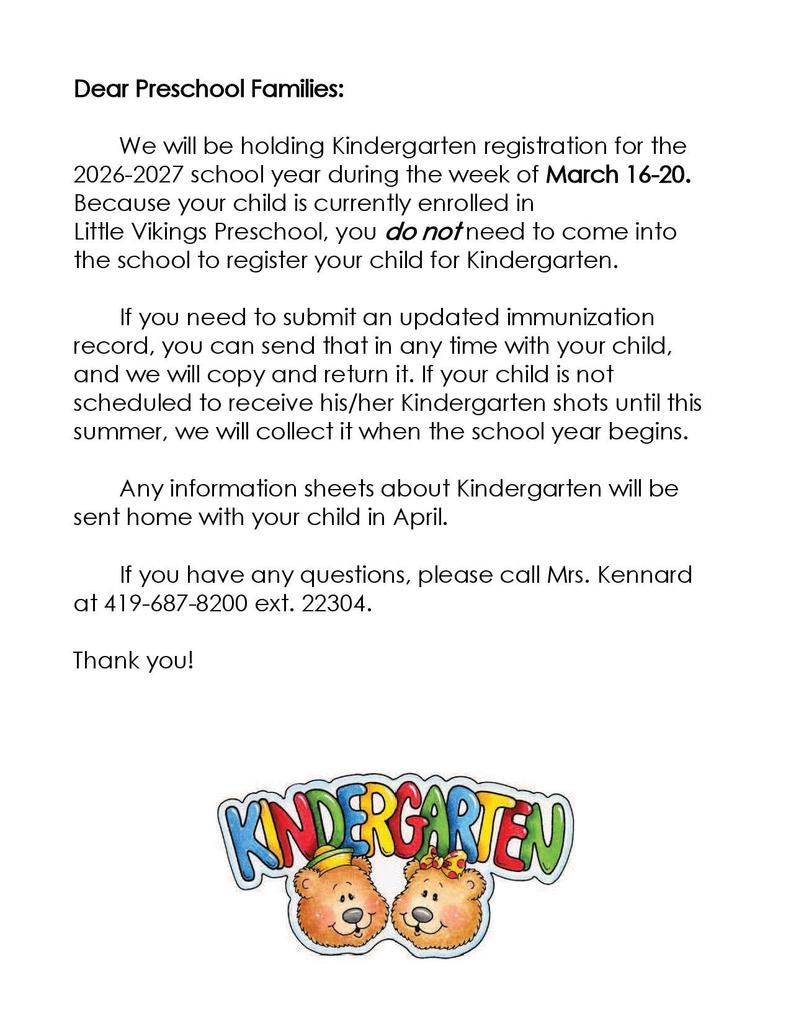 preschool letter to parents for Kindergarten