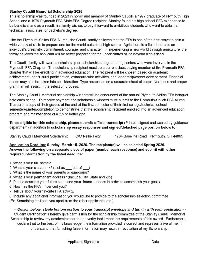 2026 Stanley Caudill Memorial Scholarship Application