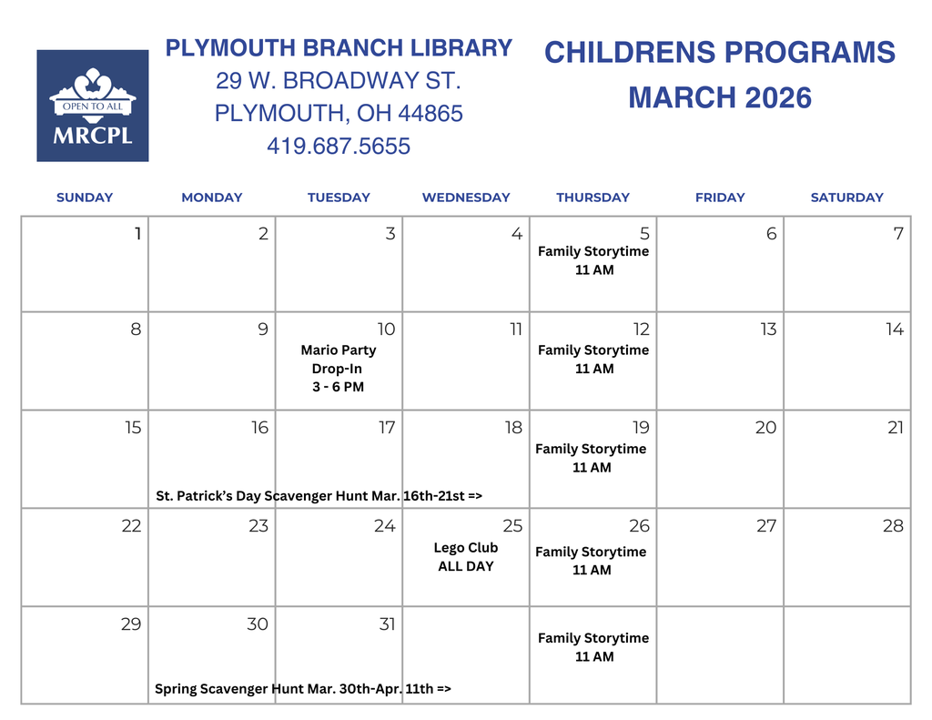 march calendar for library