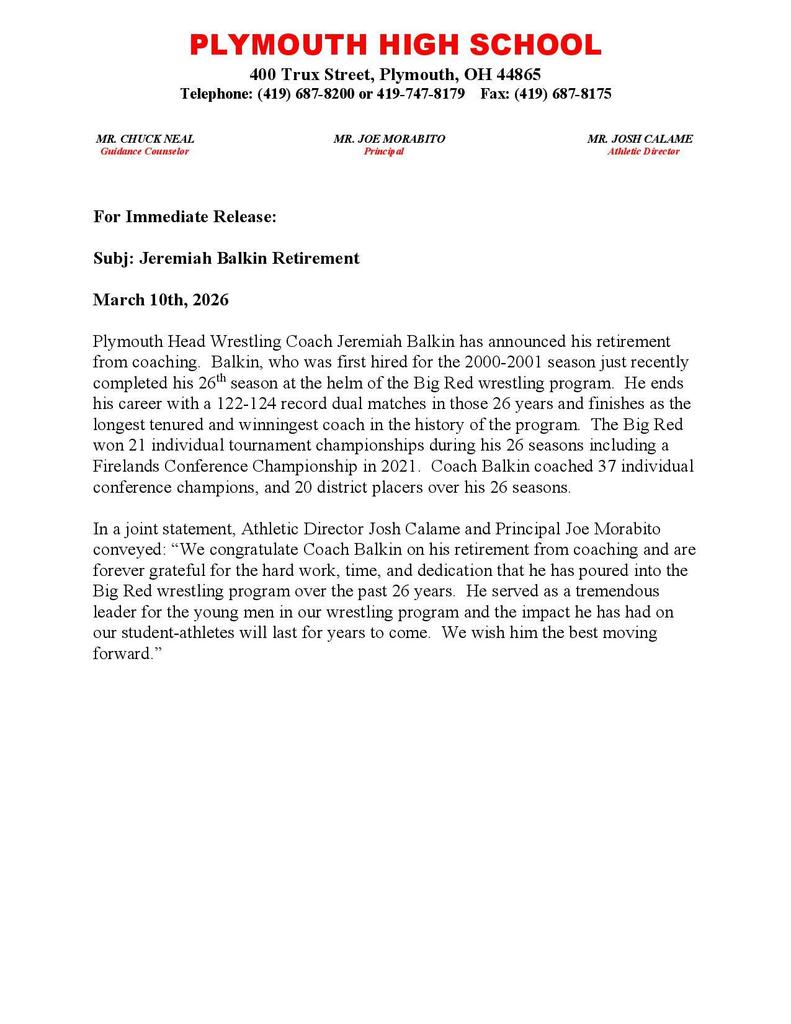 Balkin retirement release