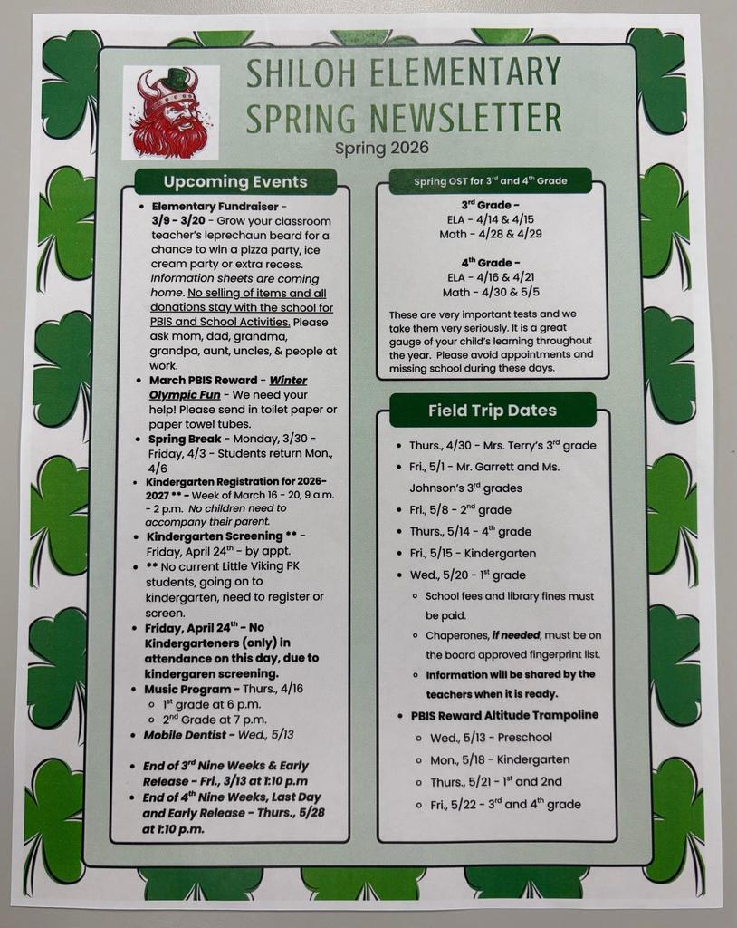 Spring 2026 newsletter for elem