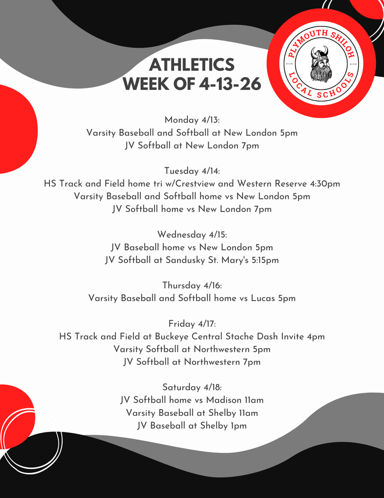 athletic week of 4-13 schedule