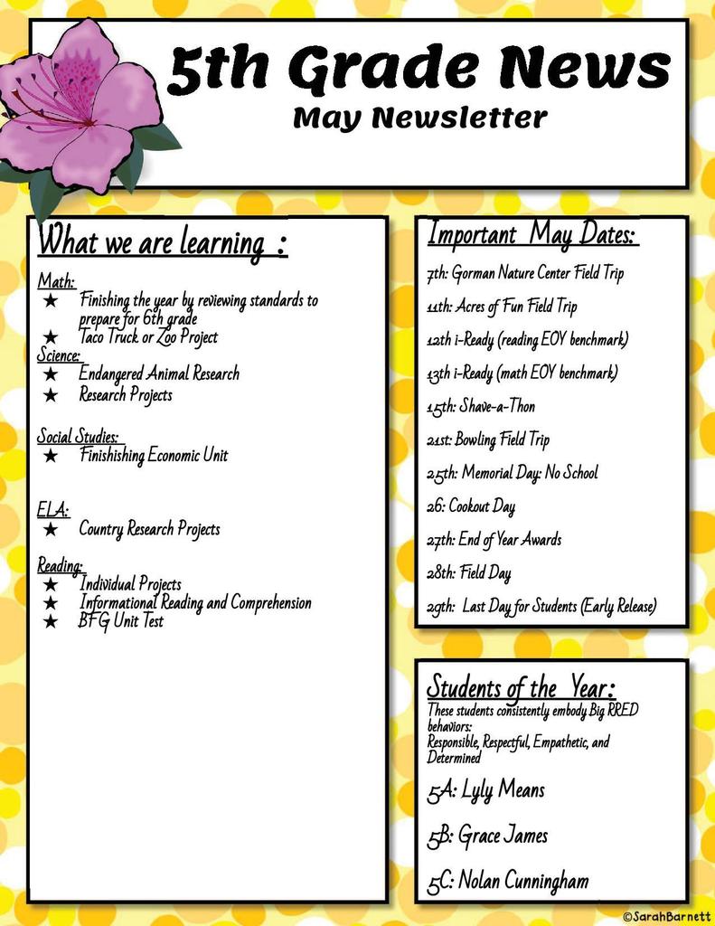 5th grade newsletter May