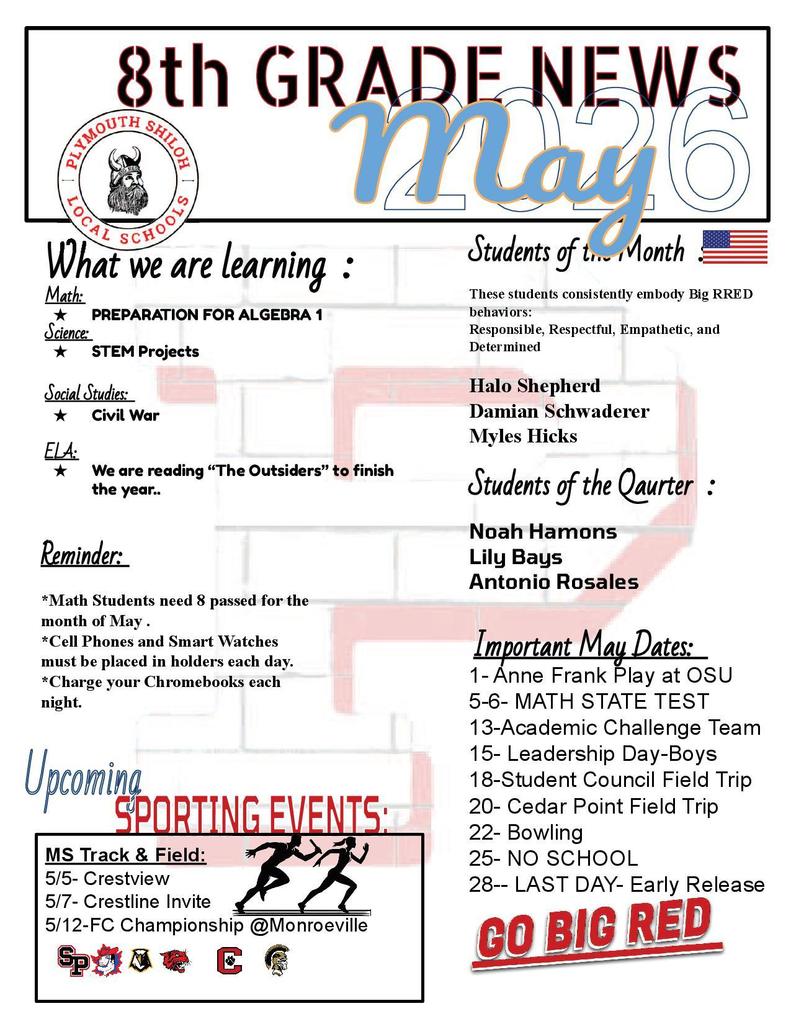 may newsletter grade 8